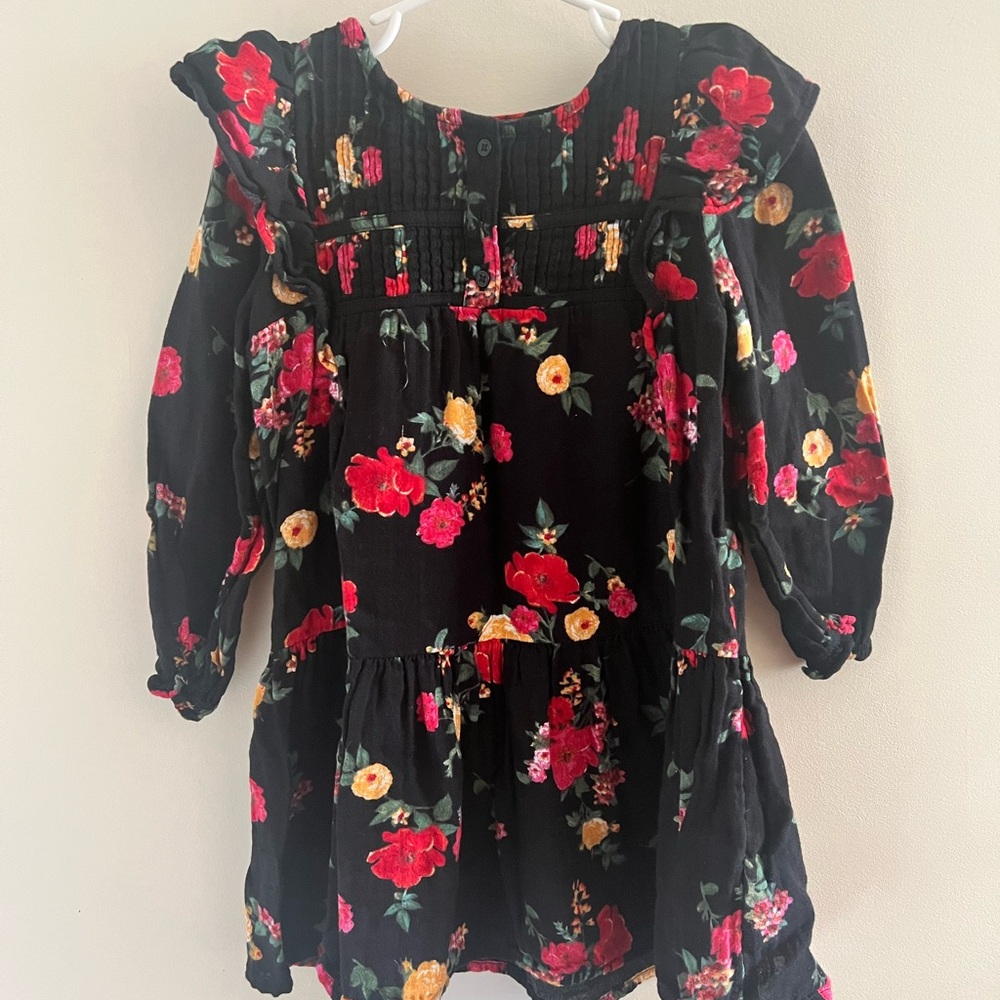 Old Navy Black Floral Girls' Dress with Red & Yellow Flowers